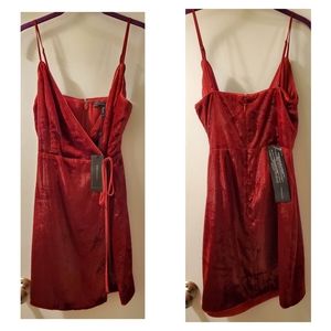 BCBGMAXAZRIA Red velvet mini wrap dress